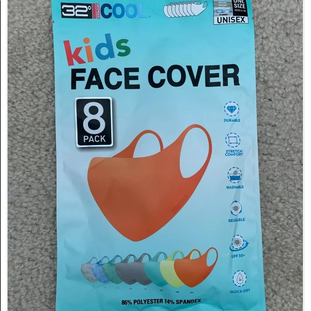 New 32 Degrees Kid's‎ Unisex Face Cover 8-pack- New Sealed